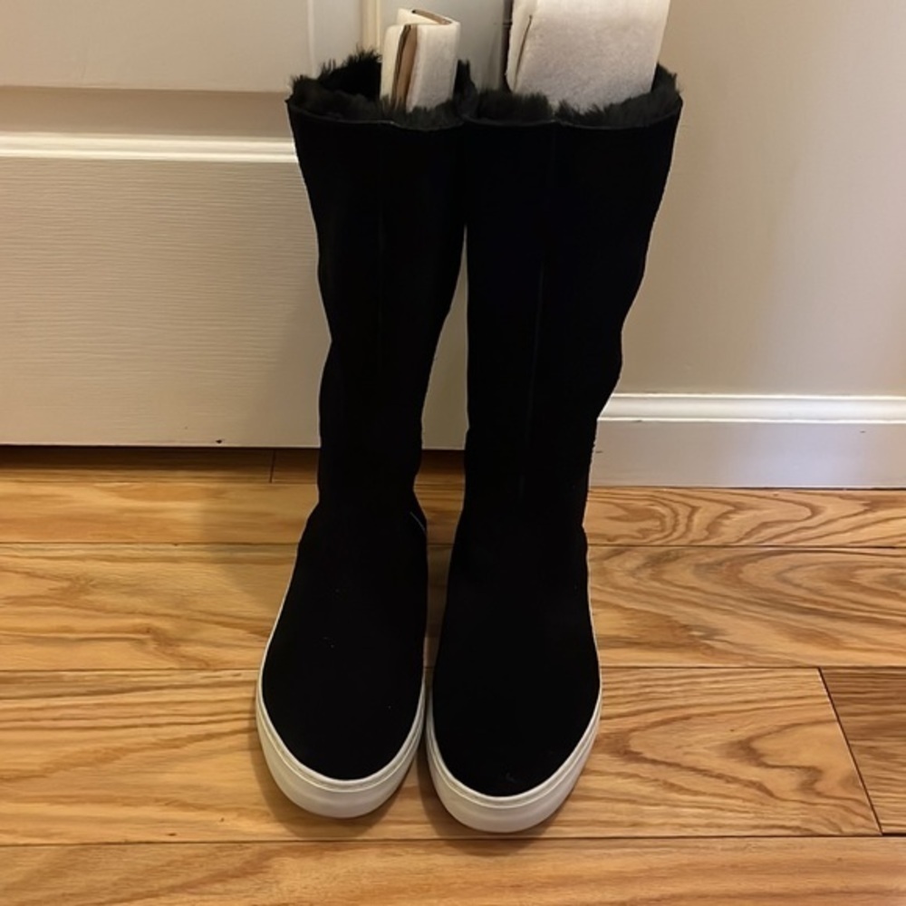 J Slides Antonia Black Suede faux Fur Boots Sz 10 - Picture 9 of 15